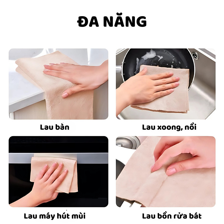Set 10 Khăn Lau Xơ Mướp Sợi Tự Nhiên Thấm Hút Tốt, Khăn Lau Chén Dĩa Chống Dầu Mỡ, Tái Sử Dụng