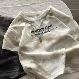 Áo thun ngắn tay cotton mùa hè mới cho bé trai, phong cách Hàn Quốc, áo dây chuyền mát mẻ với chữ tie-dye