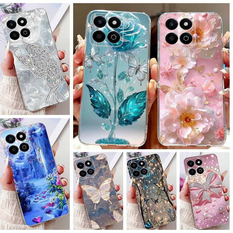 Hoa Bướm Sang Trọng Vỏ Cho Honor X7C Honor 200 Smart Case Cho Honor Play 60 Plus Mềm Trong Suốt Ốp điện thoại Nơ Trái Tim Tình Yêu