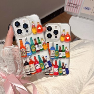3D Whisky Chai Rượu Vang Đỏ Trong Suốt Xẻng Điện Thoại Dành Cho iPhone 17Promax 16Promax 16Pro 15Promax 15Plus 11 12 13 14 Pro Max Vỏ Di Động Chống Sốc