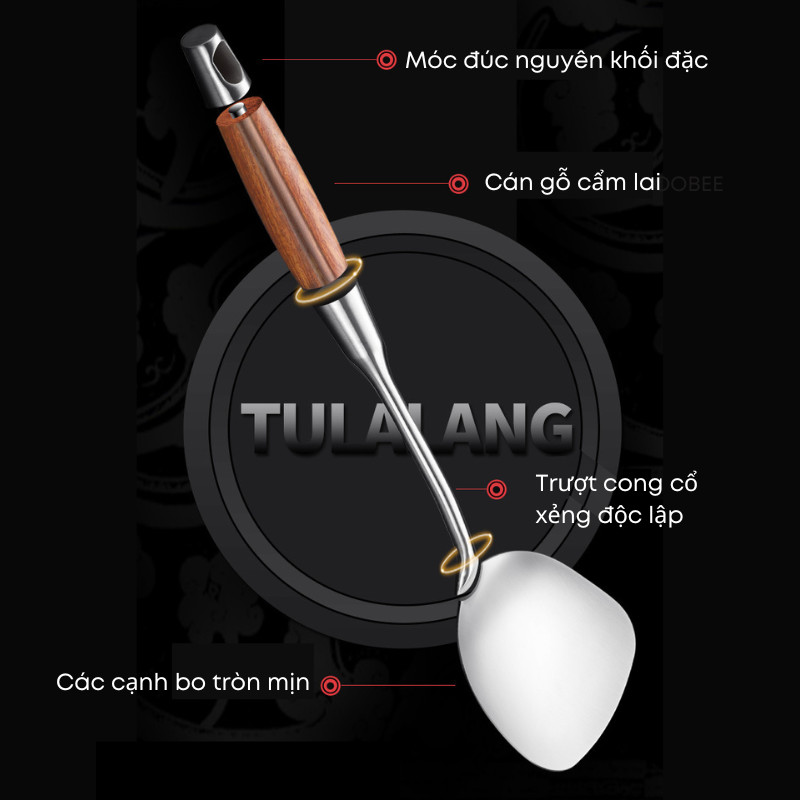 Bộ Muôi Xẻng Inox Cán Gỗ Cẩm Lai KOOBEE Cao Cấp – Muôi Múc Canh, Muôi Lỗ, Xẻng Xào Đảo Lật Thức Ăn Chuyên Dụng | 299