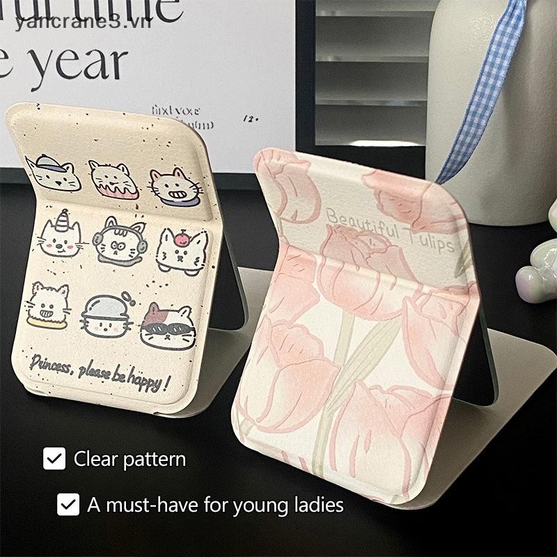 {YAN} Gương trang điểm để bàn bằng da màu trơn Gương trang điểm cầm tay có thể gập lại đơn giản dành cho học sinh Gương bỏ túi nhỏ gọn dễ thương {ya}