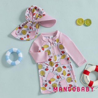 MG-Kids Girl Rash Guard Đồ bơi Đồ uống / Đồ bơi dài tay in kem và mũ cho trẻ mới biết đi Bộ đồ tắm đi biển