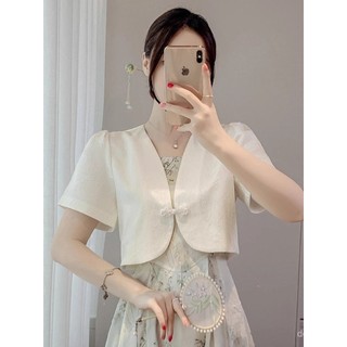 Phụ Nữ Mùa Hè Tay Ngắn Chống Nắng Áo Sơ Mi Mỏng Phong Cách Trung Hoa Jacquard Top Cho Khăn Choàng Ngoài