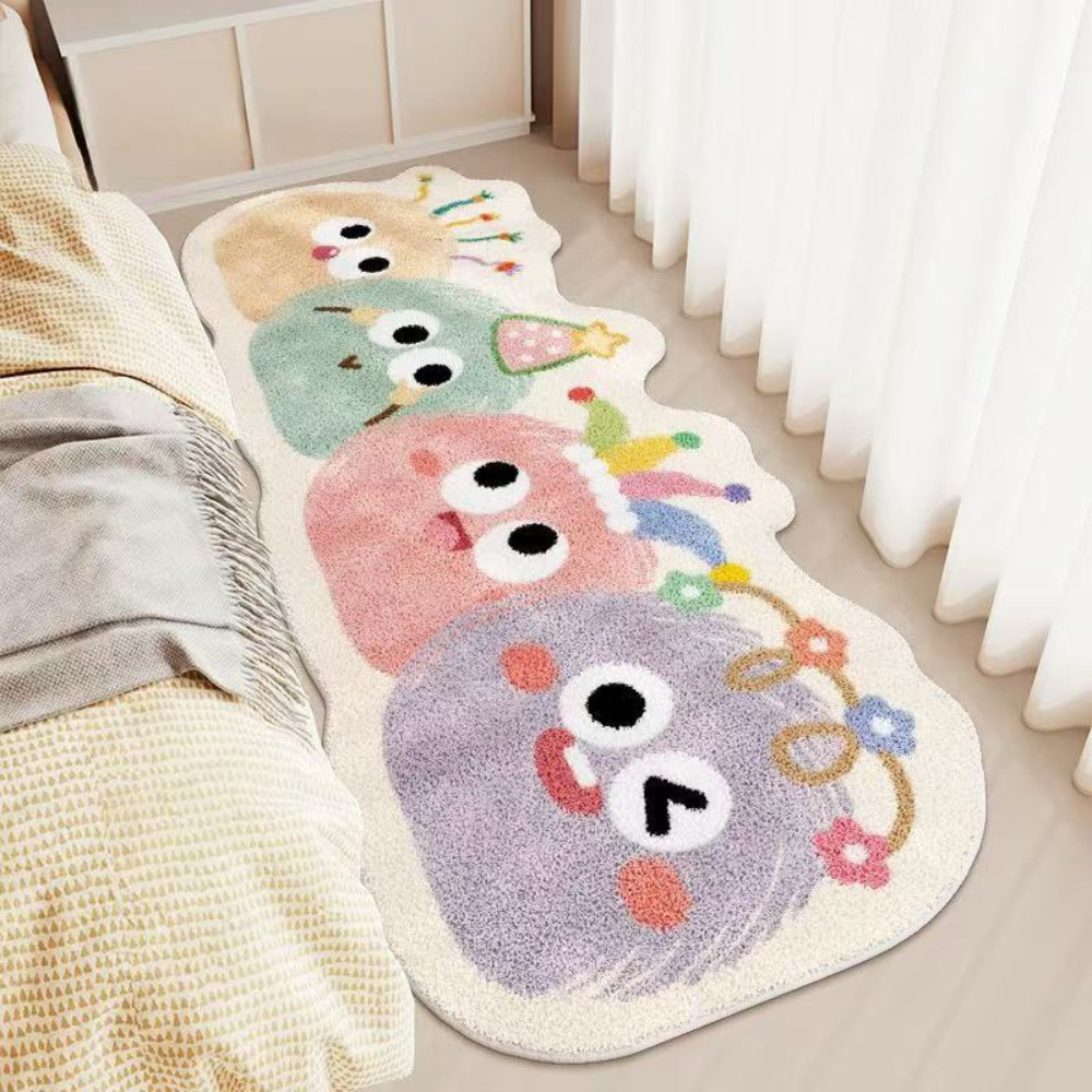 Thảm Trải Sàn Cashmere Lông Cừu Mềm Mại, Thảm Dài Chùi Chân Hoạt Hình Thấm Hút Decor Phòng Ngủ