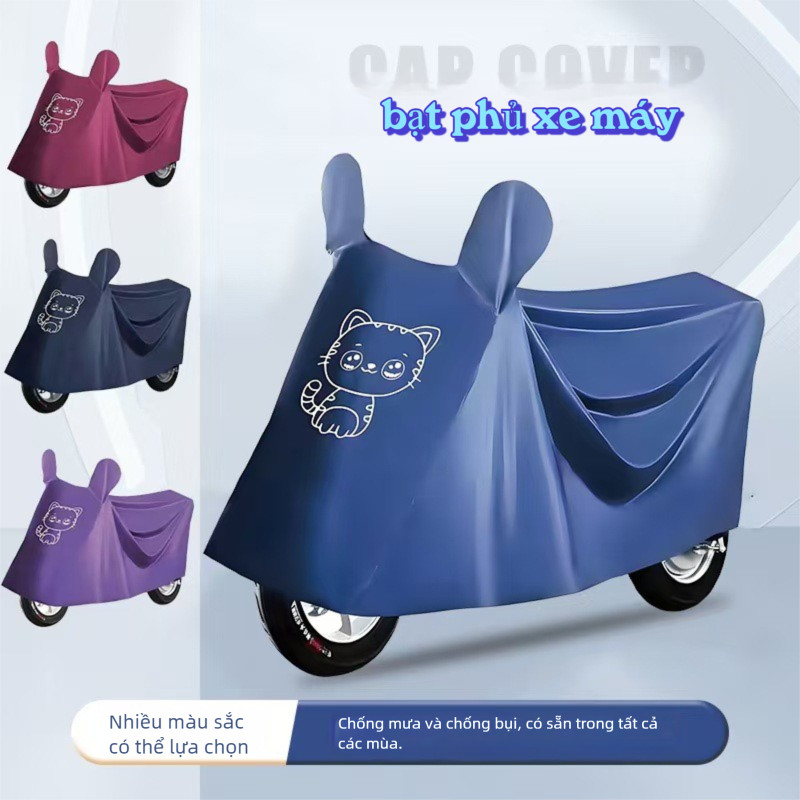Bạt Phủ Xe Máy（Họa tiết mèo）-Chất lượng Vải Oxford dày  Áo Trùm Xe Máy Bảo vệ xe máy của bạn khỏi ánh sáng mặt trời, nước, chim, cây cối, bụi bẩn