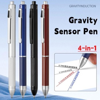 Bút bi 3 màu HOBBYIN, Bút đa chức năng cảm biến trọng lực 4 trong 1, Loại ép kim loại chất lượng cao 0.5mm Bút chì cơ học Văn phòng trường học