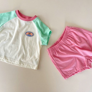 Bộ quần short ngắn tay cotton mùa hè cho bé trai và bé gái, áo phông màu sắc, quần thể thao phong cách Hàn Quốc cho trẻ em, bộ hai món