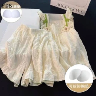 Bộ đồ mặc nhà không tay ngọt ngào mẫu mới Anime Địu mùa hè đám mây bông có đệm ngực đồ ngủ nhỏ mới FDS hoa nữ