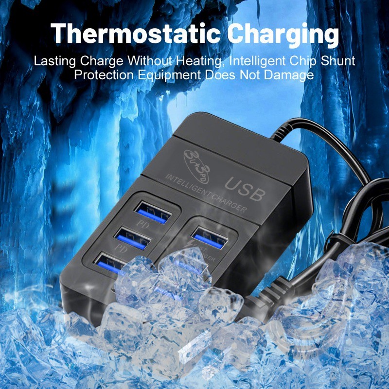 Ổ cắm điện đa cổng di động - Dải sạc nhanh USB C PD - Bộ chuyển đổi đa năng 6in1 cho EU / Mỹ