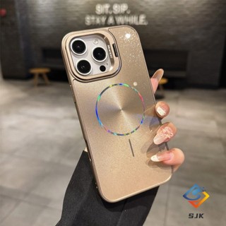 Ốp Cứng Từ Tính Lấp Lánh Mới Cho iPhone 11 12 13 14 15 16 Pro Max Vỏ Chống Sốc Có Chân Đế Kim Loại Thiết Kế Mặt Sau Lấp Lánh