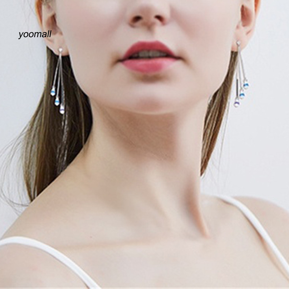 YO / Nữ Thời Trang Giả Pha Lê Dài Tua Rua Bông Tai Cô Dâu Trang Sức Cưới