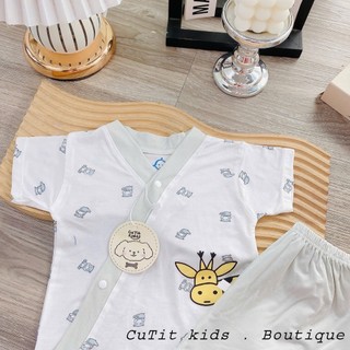 3-10kg (hàng sơ sinh) bộ cộc cổ V cài chéo cu tít chất thun petit cho bé trai và bé gái
