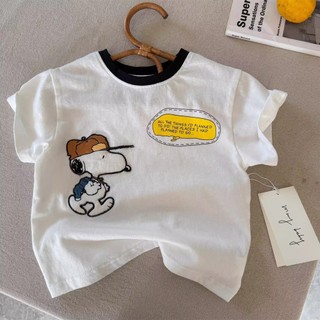 Áo thun ngắn tay cotton nguyên chất mới cho trẻ em mùa hè, in hình hoạt hình dễ thương cho bé trai và bé gái, áo trắng cho trẻ nhỏ