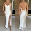 Nữ Đầm Satin Bodycon Dài Spaghetti Dây Đeo Cổ Bò Chia Cao