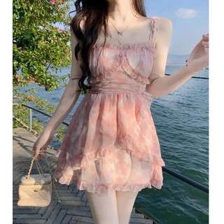 Váy thanh lịch, đầm cổ tích nhỏ nhắn, đầm dây hoa che bụng cho phụ nữ, đầm ngắn giảm eo mùa hè