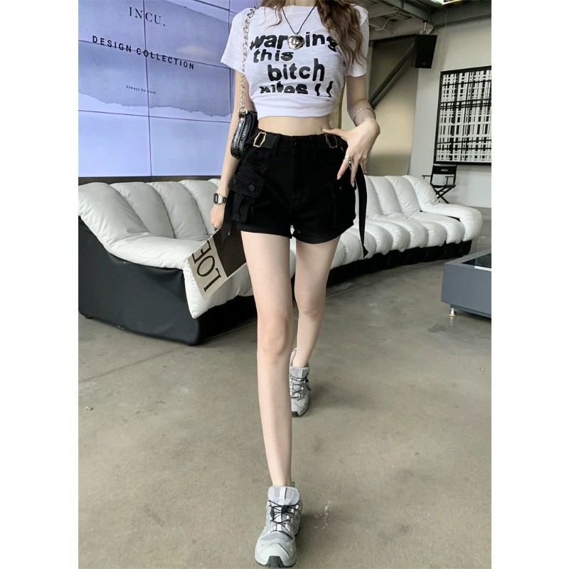 SUXI Quần short Denim cổ điển đơn giản dành cho nữ mùa hè mới 250619