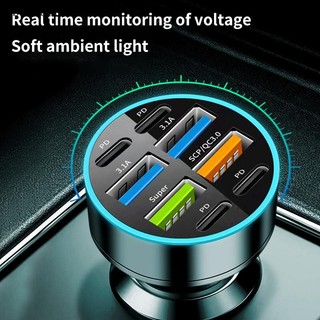 [BBNZDD] Bộ sạc xe hơi 8 cổng 4USB + 4Type-C PD Xe tải Bộ chuyển đổi điện thoại cho điện thoại Android Máy tính bảng máy tính xách tay cho BVAH