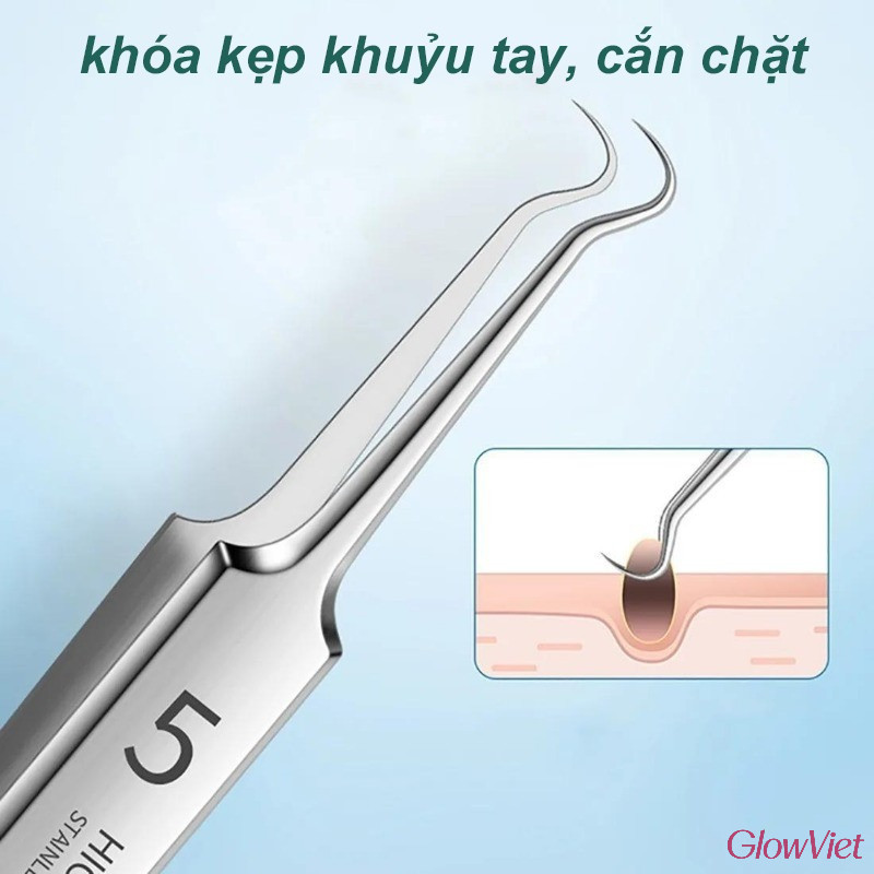 Bộ Dụng Cụ Skincare Cao Cấp,Kẹp Mụn Inox + Nhíp Cong + Que Lấy Nhân,Không Làm Tổn Thương Da