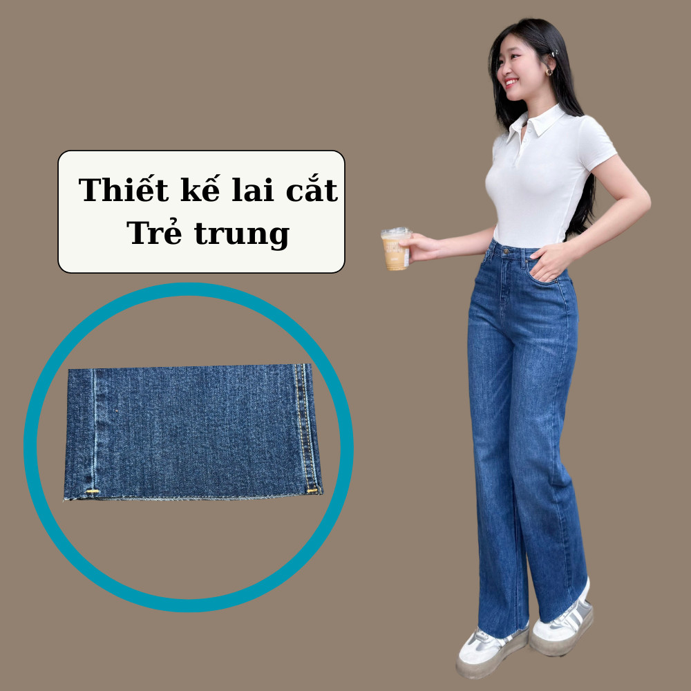 Quần jeans nữ TTTHAO ống suông cắt lai cao cấp dài 97cm phong cách quần bò nữ ống suông VNXK J12
