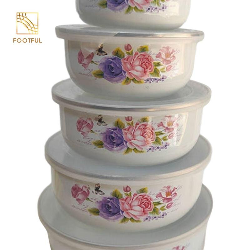 Bộ bát trộn 5x có nắp kín khí Sử dụng đa năng Bộ đồ ăn tráng men Bát đựng thức ăn Hộp đựng thực phẩm cho bánh quy thực phẩm