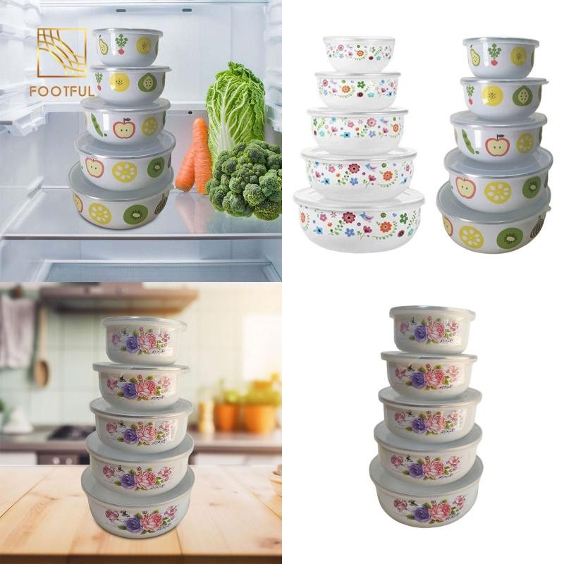 Bộ bát trộn 5x có nắp kín khí Sử dụng đa năng Bộ đồ ăn tráng men Bát đựng thức ăn Hộp đựng thực phẩm cho bánh quy thực phẩm