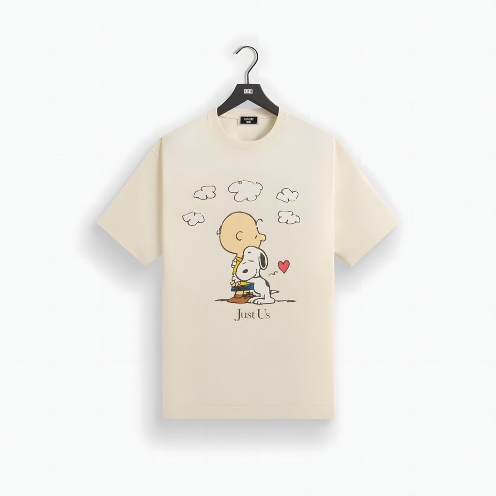 KITH Thiếu Niên Snoopy Dạo Phố Rời Charlie Hàng Hóa Màu Nâu Nguyên Chất Cotton Khớp Ngắn Tay Áo Thun