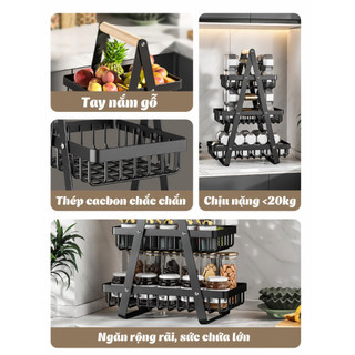 Kệ Đựng Đồ Nhà Bếp MAISON Đa Năng 3 Tầng, Giỏ Đựng Gia Vị, Trái Cây, Decor Thép Cacbon Cao Cấp Chống Gỉ