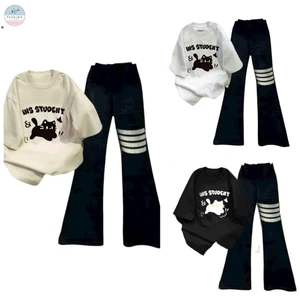 Sét Bộ Đồ Quần ống loe Mix Áo Phông Mèo máy STUDEN Form Rộng Tay Lỡ Chất Cotton-QUẦN ÁO 94