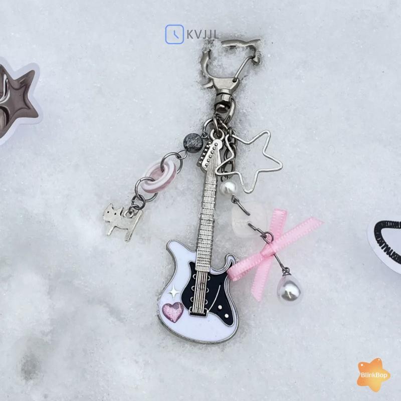 [KvJJL-t] Móc Chìa Khóa Đàn Guitar Y2K Cho Nam Nữ Thoáng Mát Pentagram Nơ Mặt Dây Chuyền Thời Trang Rock Punk Túi Phụ Kiện Quà Tặng Mới