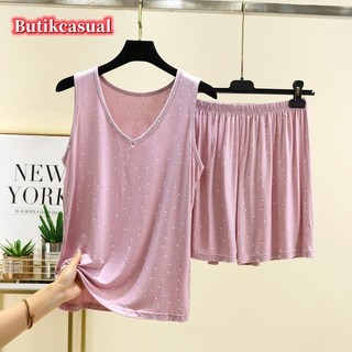 Phụ Nữ Modal Áo Quần Short Bộ Mùa Hè Mỏng Cổ Chữ V Dáng Rộng Không Tay Bộ Đồ Ngủ Nhà 2 Bộ