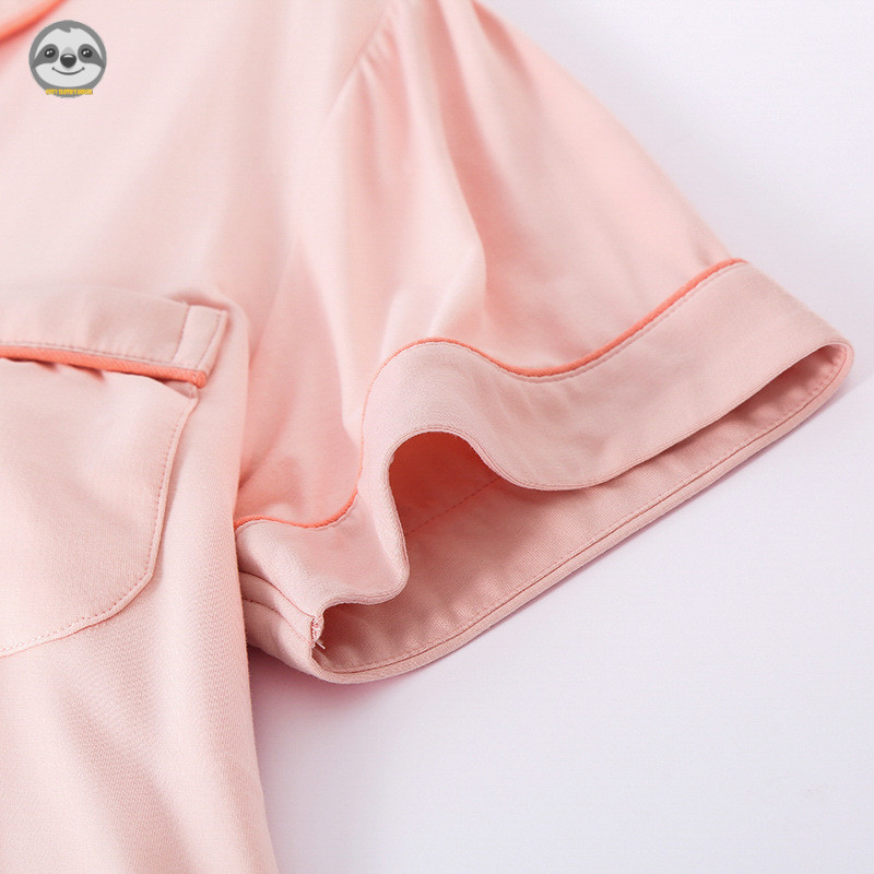 Phong cách Nhật Bản và Muji - Bộ đồ ngủ nữ mùa hè từ sợi tre, màu trơn, cảm giác mát mẻ với quần short và áo ngắn tay có miếng đệm ngực