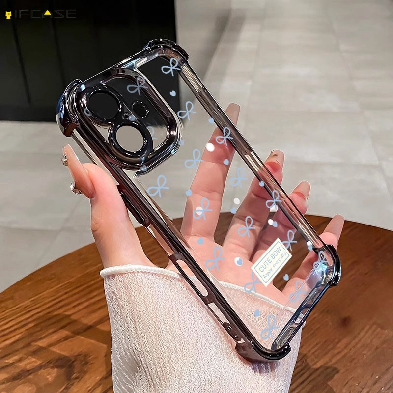 Dành cho iQOO 15 Neo 11 10 Pro Plus Z10 Turbo Pro iQOO15 iQOOeo11 Vỏ Điện Thoại Phong Cách Hàn Quốc Màu Xanh Nơ Nơ Nơ Dây Buộc Nhãn Dễ Thương Chống Sốc Trong Suốt Vỏ Mềm