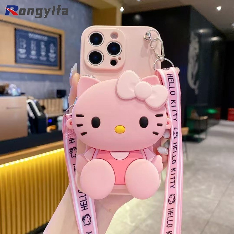 Ốp Điện Thoại Ví Hello Kitty Cho Redmi K80 K70 K70E K60 K60E K50 K50i K40 Gaming K40S K30 K30S Ultra K30i K20 Pro Vỏ Hoạt Hình Dễ Thương Ví Mềm Có Dây Đeo Ngang