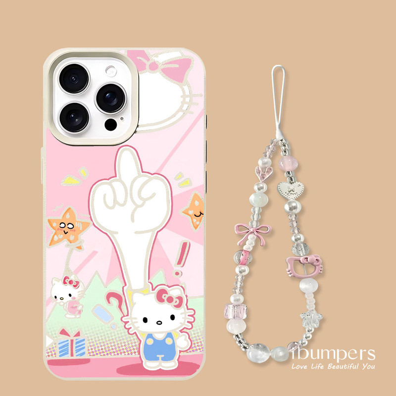 ibumpers Ốp Điện Thoại iPhone Họa Tiết Hello Kitty Dễ Thương + Dây Buộc Cho IPhone 16 15 14 12 13 11 Pro Max IP 7 8 Plus X XS XR Ốp Lưng Mỏng Silicon Mềm Da Họa Tiết