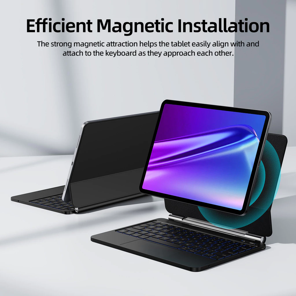 bàn phím Bluetooth GOOJODOQ cho ipad Air4/5/6 Pro11 2018-2024 Gen 10th, giá treo từ tính có đèn nền màn hình LED