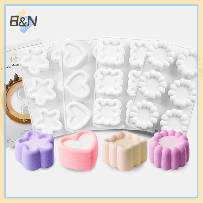 B & N 3D Trái Tim / Ngôi Sao / Tròn / Vuông Hoa Pudding Khuôn Silicon Mousse DIY Món Tráng Miệng Khuôn Socola Dụng Cụ Trang Trí Bánh Máy Nướng.