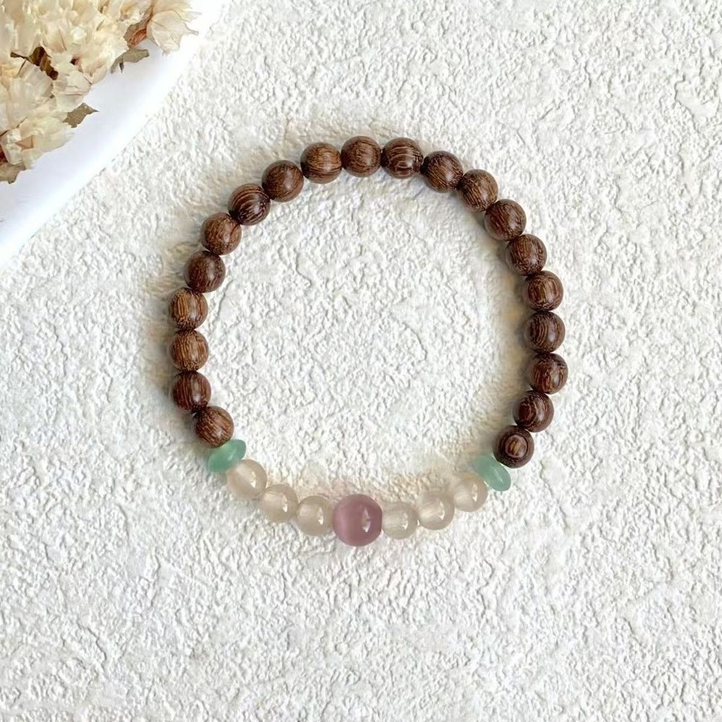[Đi Tìm Ánh Sáng] Vòng Tay Gỗ Retro Phong Cách Trung Hoa Mới Đơn Giản Thời Trang Phong Cách Lạnh Băng Trong Suốt Đồ Trang Sức Hạt Mắt Mèo