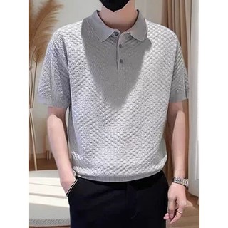 DICHUANGZHE Áo sơ mi nam ngắn tay Polo áo rộng Lụa băng công sở giản dị