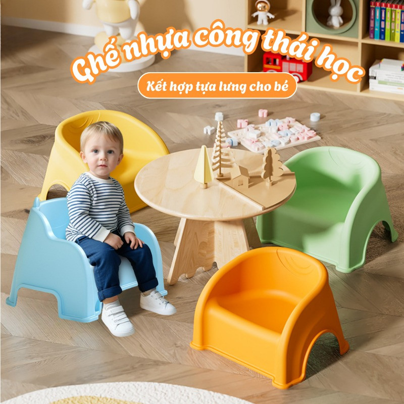 Ghế Nhựa Cho Bé Có Tựa Công Thái Học, Ghế Ngồi Cho Trẻ Mẫu Giáo, Ghế Tựa Lưng Thấp Dinohome