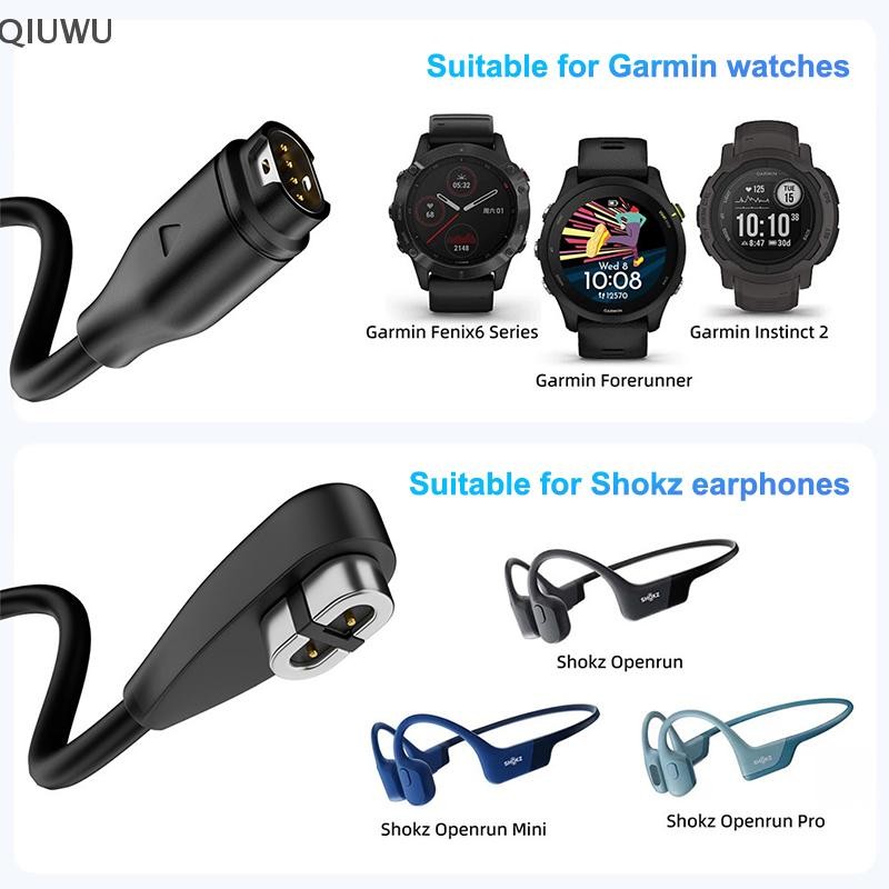 Cáp sạc đồng hồ QIUWU 2 trong 1 USB Type C cho Fenix X6 / Forerunner / Bản năng 2 dây cho Shokz OpenRun Pro.