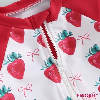 MG-Toddler Girl Dài Tay Đồ Bơi Hoa / Nơ / Dâu In Nửa Dây Kéo Chống Đập Rash Guard Đồ Bơi Sunhat Set