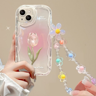 Ốp Điện Thoại Di Động Cho Samsung Galaxy S20 S23 FE S22 Ultra S21 Plus A05 A05S S20FE S21FE S23FE Vỏ Vồng Cạnh Hoa Trái Tim Tình Yêu Ngọc Trai Dây Xích Mềm Chống Sốc