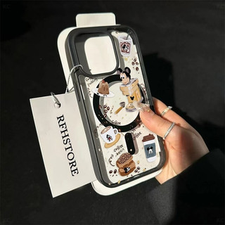 Phong Cách Chuột Cà Phê Hoạt Hình Toàn Màn Hình Ốp Lưng Điện Thoại Trong Suốt Thích Hợp Cho iPhone 14ProMax 15Pro 13Pro 12ProMax 16Pro 15Plus 14 13ProMax 11 Chống Vàng Chống Sốc Vỏ Bảo Vệ Từ Tính Chống Sốc