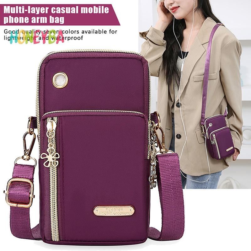 Honeyba Túi đeo chéo điện thoại nữ thời trang, đeo vai, 3 lớp, có phích cắm tai nghe