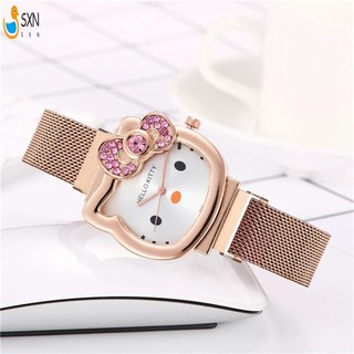 Đồng hồ đeo tay thông thường Hello Kitty Đồng hồ đeo tay Analog mặt số dễ đọc có khóa kính lúp để sắp xếp thời gian và lịch trình