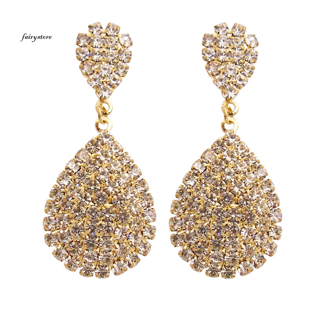 Fairystore| Phụ Nữ Sáng Tạo Quyến Rũ Nước Thả Hình Bông Tai Trang Trí Kim Cương Giả Trang Sức