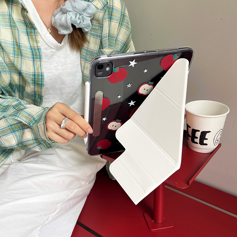 Vỏ Có Thể Tháo Rời Cho Mini6 Mini7 IPad 5 6 7 8 9 10 11 A16 Air Air2 Air4 Air5 Air6 10.9 "Pro11 Pro12,9 2018 2020 2021 2022 Air M2 M3 Pro M4 11 13 2024 2025 Họa Tiết Apple Đỏ