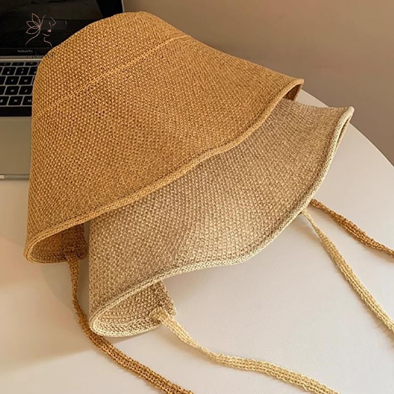 HNKMP Linen Straw Regency Bonnets Mũ dành cho nữ Mũ chống nắng Nơ Bãi biển Vành rộng lớn Áo choàng Mũ Chapeau Femme Ren ngoài trời Mùa hè.