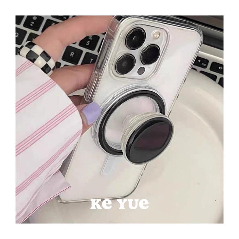 Đơn Giản Màu Trơn Tròn Socket Magsafe Giá Đỡ Điện Thoại Từ Tính Cho IPhone 16 15 Pro Max Plus Có Thể Gập Lại Vòng Cầm Co Giãn Để Bàn Màu